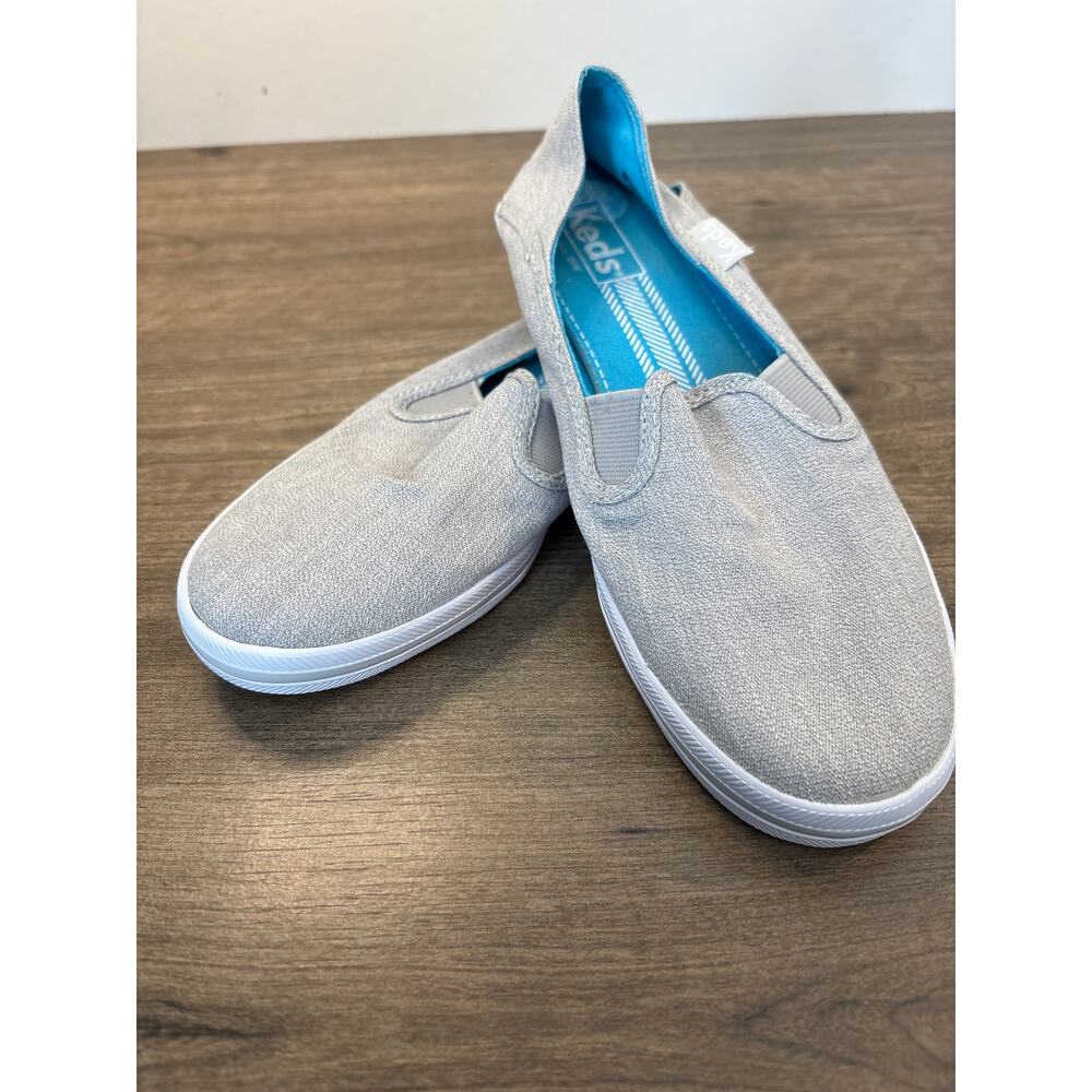 Womens KEDS Light Gray Canvas Slip On Flat Sneakers Shoes Low Top Casual W 7.5